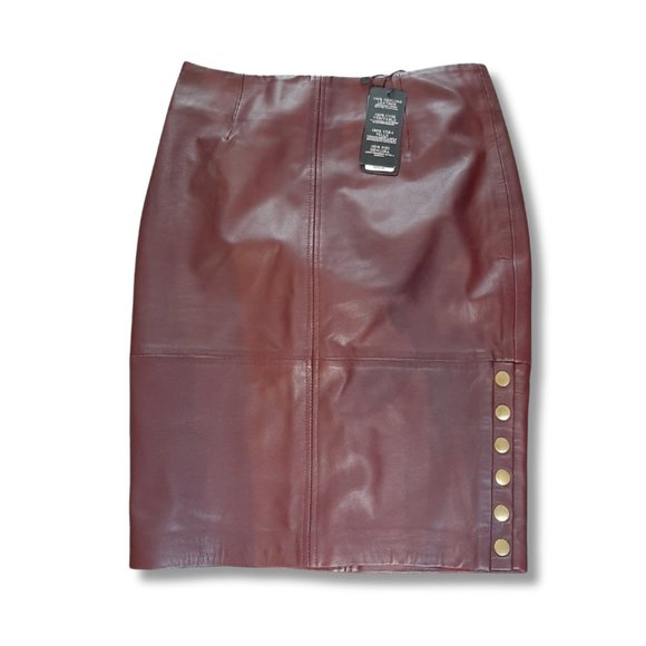 Guess Genuine Leather Pencil Skirt I Size 0 I New With Tags I Burgundy/Wine - Picture 1 of 8
